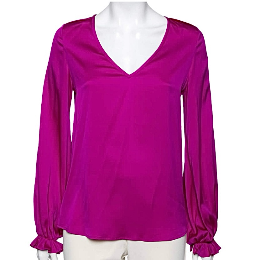 Diane Von Furstenberg Fushia Silk Long Sleeve Blouse 4